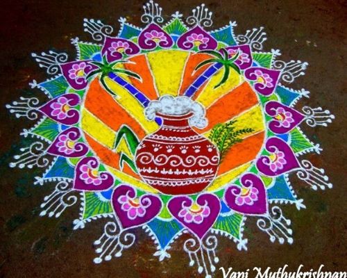 Circle Shape Rangoli Design with pot