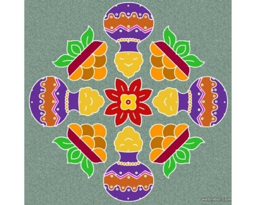 Simple Rangoli Desgin with 4 pots