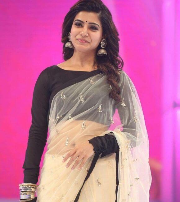 Samantha in black blouse net saree