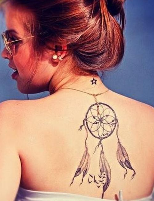 upperback neck dream catcher tattoo