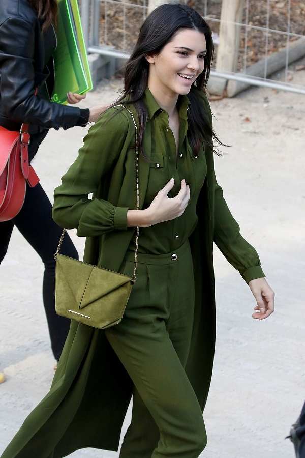 kendall jenner in green pant shirt